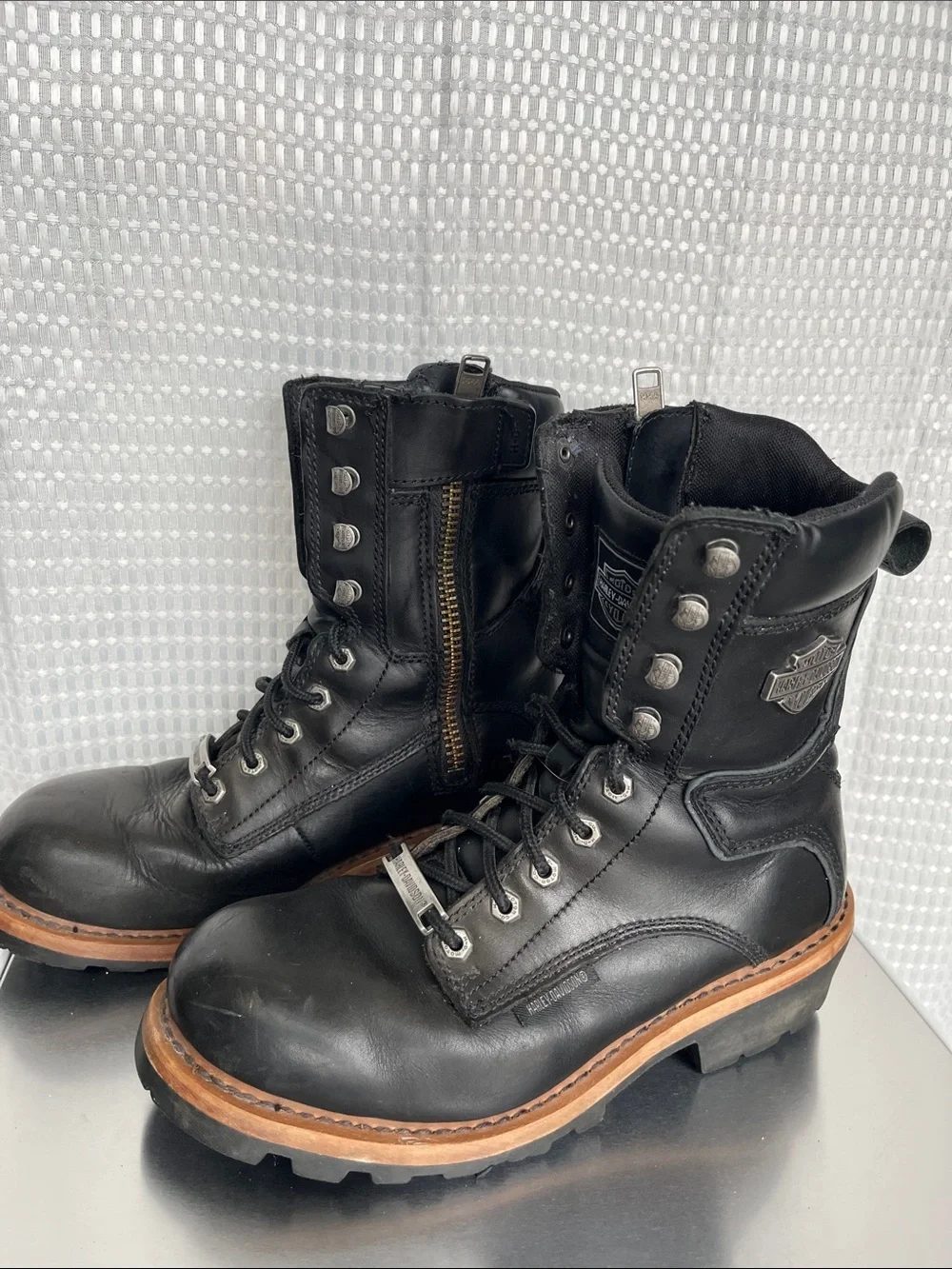 Harley-Davidson Tyson D95188 Boots Men's 9M Black Leather Vibram Logger Zip